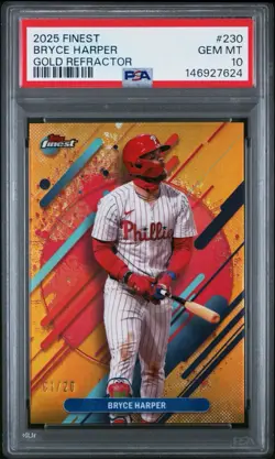 2025 Finest Bryce Harper Gold Refactor 1/20 PSA 10 POP 3 #230 Phillies - Image 1