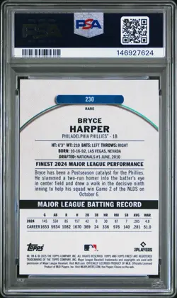 2025 Finest Bryce Harper Gold Refactor 1/20 PSA 10 POP 3 #230 Phillies - Image 2