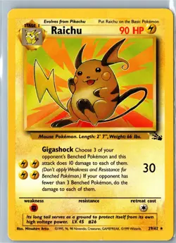 Raichu - 29/62 - Fossil - Rare Unlimited - Damaged - Vintage WOTC - Image 1