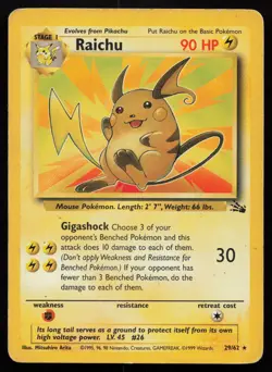 Pokemon Vintage Raichu (29) 29/62 Fossil - HP / DMG - Image 1