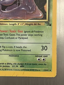 Muk 13/62 Holo Rare Fossil 1999 Pokemon EN DMG Unlimited Grass Vintage TCG - Image 2