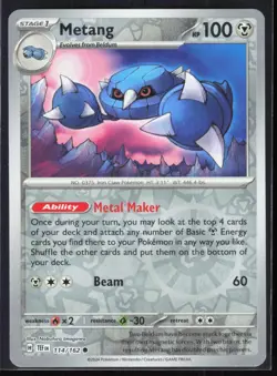 Metang 114/162 2024 Common Temporal Forces Pokemon Reverse Holo - Image 1