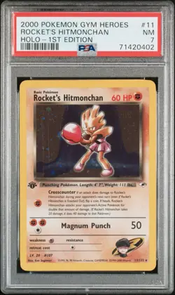2000 Pokemon Gym Heroes Rocket's Hitmonchan Holo-1st Edition 11/132 PSA 7 Swirl - Image 1