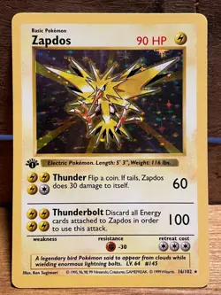 1999 Pokemon Zapdos Holo 1st Edition #16 Shadowless MIN GRADE #52229083 - Image 2