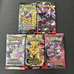 Pokemon Pack Lot Of 5 Packs Crown Zenith, Pitch Black, PE, Ascended Heroes, DR - Image 1