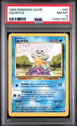 1999 POKEMON BASE SET UNLIMITED #63 SQUIRTLE PSA 8 - Image 1