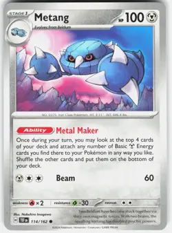 Metang 114/162 Common Temporal Forces Pokemon Near Mint - Image 1
