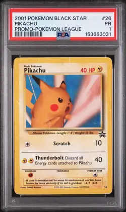 2001 POKEMON PROMO BLACK STAR POKEMON LEAGUE #26 PIKACHU PSA 1 - Image 1