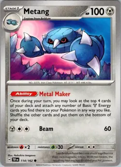 Metang 114/162 Common Temporal Forces Pokemon Near Mint - Image 1