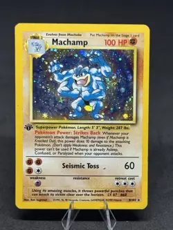 Pokemon TCG Machamp Base Set 8/102 Unlimited Cosmos Holo SWIRL - Image 1
