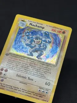 Pokemon TCG Machamp Base Set 8/102 Unlimited Cosmos Holo SWIRL - Image 3