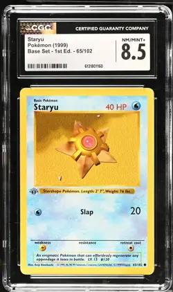 CGC 8.5 NM/MINT+ Staryu 65/102 1st Edition Shadowless Base Set Pokemon Card - Image 1