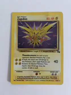 Zapdos Pokemon Card, 15/62, Fossil Set Holo - Image 1