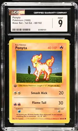 CGC 9 MINT Ponyta 60/102 1st Edition Shadowless Base Set Pokemon Card - Image 1