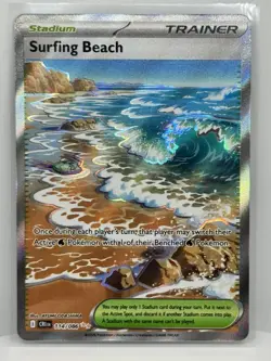 Trainer Card Surfing Beach 114/086 Chaos Rising Rare Holo Full Art EN - Image 1