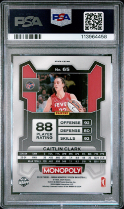 2024 Panini Prizm Monopoly Red Classic Icon #65 Caitlin Clark RC Gem Mint PSA 10 - Image 2