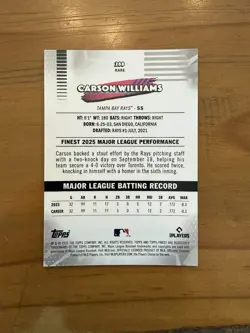 Topps Finest 2026 Carson Williams RC Rare Mini Diamond Gold /50 Tampa Bay Rays - Image 2