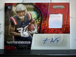 2025 Panini Prizm TreVeyon Henderson Red Shimmer Rookie Patch Auto /35 Patriots - Image 1