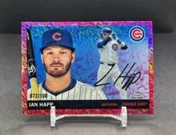 2025 Topps Chrome Platinum - IAN HAPP - Fuchsia Toile Shimmer #/100 - Cubs #80 - Image 1