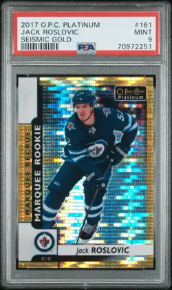 2017-18 O-pee-chee Platinum Seismic Gold Jack Roslovic Rookie - 13/50 PSA 9 Pop2 - Image 1