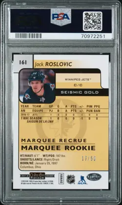 2017-18 O-pee-chee Platinum Seismic Gold Jack Roslovic Rookie - 13/50 PSA 9 Pop2 - Image 2