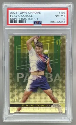 Flavio Cobolli 2024 Topps Chrome #196 Superfractor RC Rookie 1/1 PSA 8 - Image 1