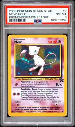 2000 POKEMON PROMO BLACK STAR POKEMON LEAGUE #9 MEW-HOLO PSA 8 - Image 1