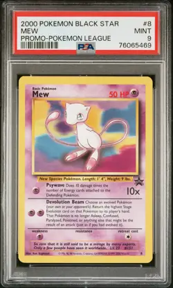 PSA 9 Pokemon 2000 Black Star Mew Promo #8 Pokemon League - Image 1