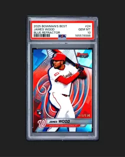 2025 Bowman's Best James Wood RC PSA 10 Blue Refractor /150 Rookie #24 Nationals - Image 1