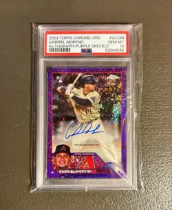 Gabriel Moreno RC 2023 Topps Chrome Update Purple Speckle Autograph /250 PSA 10 - Image 1
