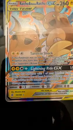 Raichu & Alolan Raichu GX 54/236 Sm-Unified Minds Holo - NM - Pokemon Card - Image 4