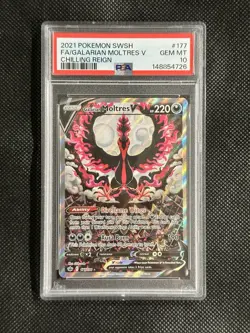 Pokemon PSA 10 2021 Chilling Reign Galarian Moltres V 177/198 Full Art Holo - Image 1