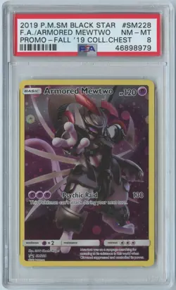 2019 POKEMON SM BLACK STAR PROMO #SM228 FULL ART ARMORED MEWTWO PSA 8 NM-MT - Image 1