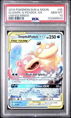 2019 POKEMON SUN & MOON UNIFIED MINDS #35 SLOWPOKE & PSYDUCK GX PSA 10 - Image 1