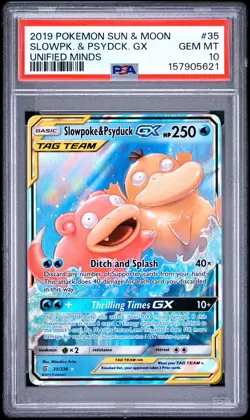 2019 POKEMON SUN & MOON UNIFIED MINDS #35 SLOWPOKE & PSYDUCK GX PSA 10 - Image 1