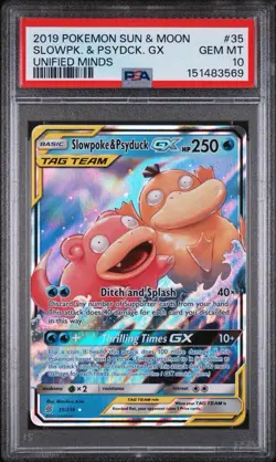 2019 POKEMON SUN & MOON UNIFIED MINDS #35 SLOWPOKE & PSYDUCK GX PSA 10 - Image 1