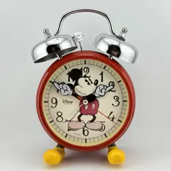 Vintage Disney Mickey Mouse Analogue Alarm Clock Red Yellow Feet Battery VGC - Image 1