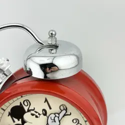 Vintage Disney Mickey Mouse Analogue Alarm Clock Red Yellow Feet Battery VGC - Image 3