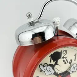 Vintage Disney Mickey Mouse Analogue Alarm Clock Red Yellow Feet Battery VGC - Image 4