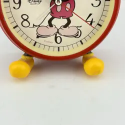 Vintage Disney Mickey Mouse Analogue Alarm Clock Red Yellow Feet Battery VGC - Image 5