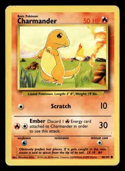 Charmander 46/102 Common Base Set Unlimited Pokemon Card - 8 - Image 2