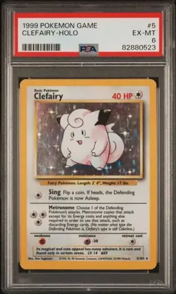 Clefairy 5/102 PSA 6 EX-MINT - Holo Rare Base set Unlimited Pokemon TCG - Image 1