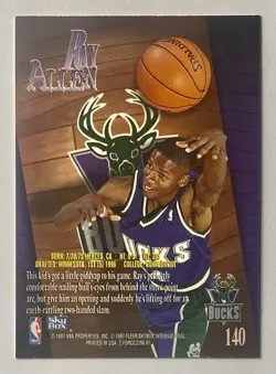 1996-97 Skybox Z-Force Ray Allen Rookie RC #140 Bucks Celtics Heat Series 2 NBA - Image 4