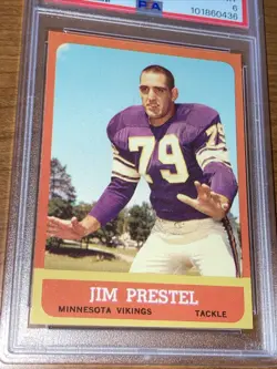 1963 Topps Football Card - #108 Jim Prestel RC Graded PSA 6 EX-MT Minnesota - Image 2