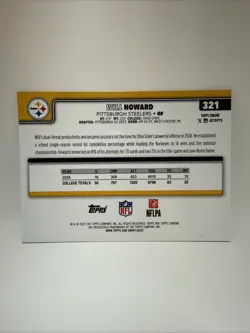2025 Topps Chrome NFL Will Howard Pulsar Refractor (RC) #321 Steelers NM - Image 2