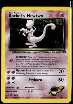 2000 WOTC Team Rocket Rocket's Mewtwo Rare Holo 14/132 MP Swirl - Image 1