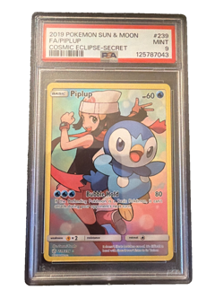 2019 POKEMON SUN & MOON COSMIC ECLIPSE SECRET #239 FULL ART/PIPLUP PSA 9 - Image 1
