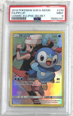 2019 POKEMON SUN & MOON COSMIC ECLIPSE SECRET #239 FULL ART/PIPLUP PSA 9 - Image 1