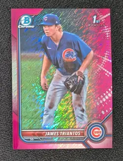 James Triantos 2022 Bowman Chrome 1st Bowman /199 Cubs Pink Fuschia Shimmer - Image 1