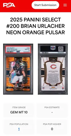 2025 Select Brian Urlacher Neon Orange Pulsar /7 #200 PSA 10(POP 1)*Color Match* - Image 4
